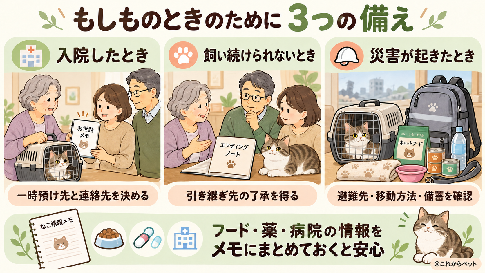 入院、飼育継続が難しいとき、災害に備える3つの準備